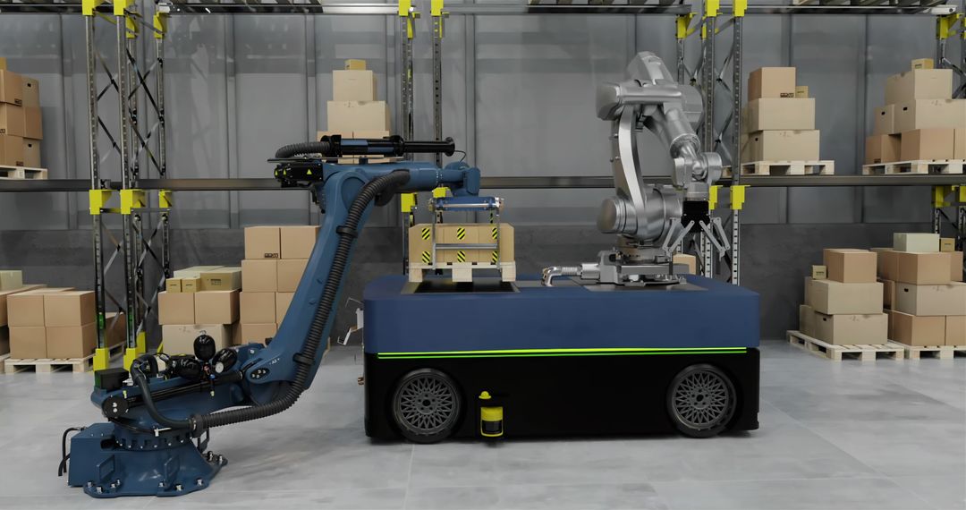 Automated Warehouse with Robots Handling Packages