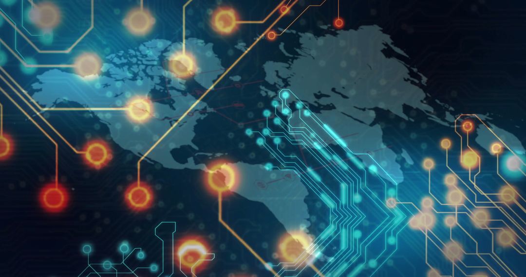 Global Connectivity Network with Digital Circuitry and Glowing Nodes