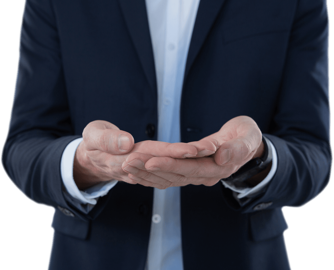 Caucasian Businessman Showing Hands on Transparent Background