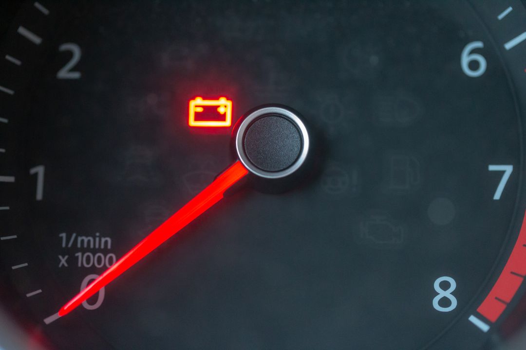 Car Dashboard with Battery Warning Indicator