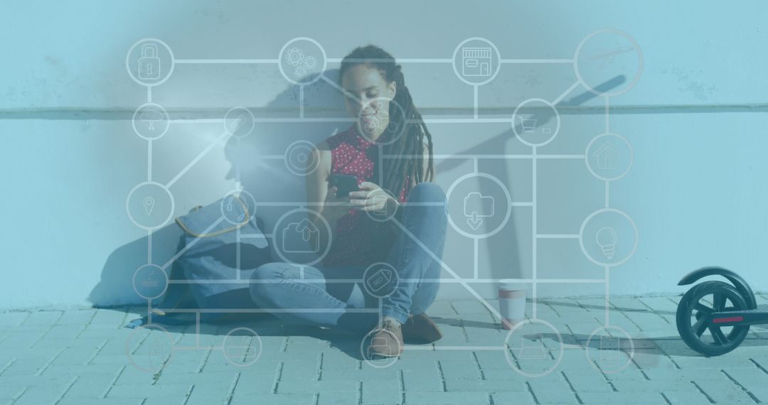 Digital Health Interface with Woman Checking Smartphone during Exercise Outdoors