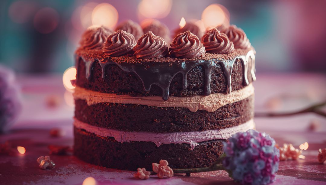 Elegant Three-Layer Chocolate Cake with Dripping Ganache