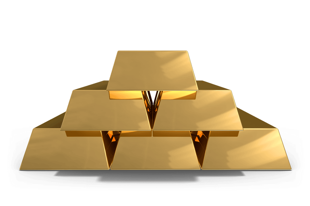 Transparent Stack of Six Glowing Gold Bars