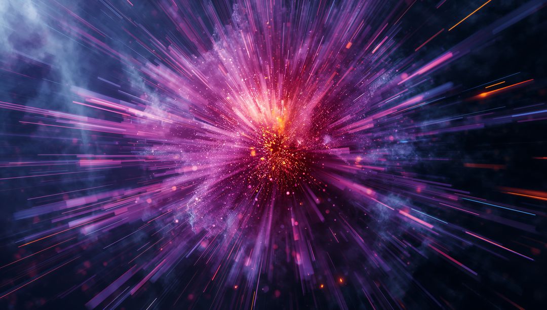 Vibrant Cosmic Explosion with Streaming Light Beams and Nebula