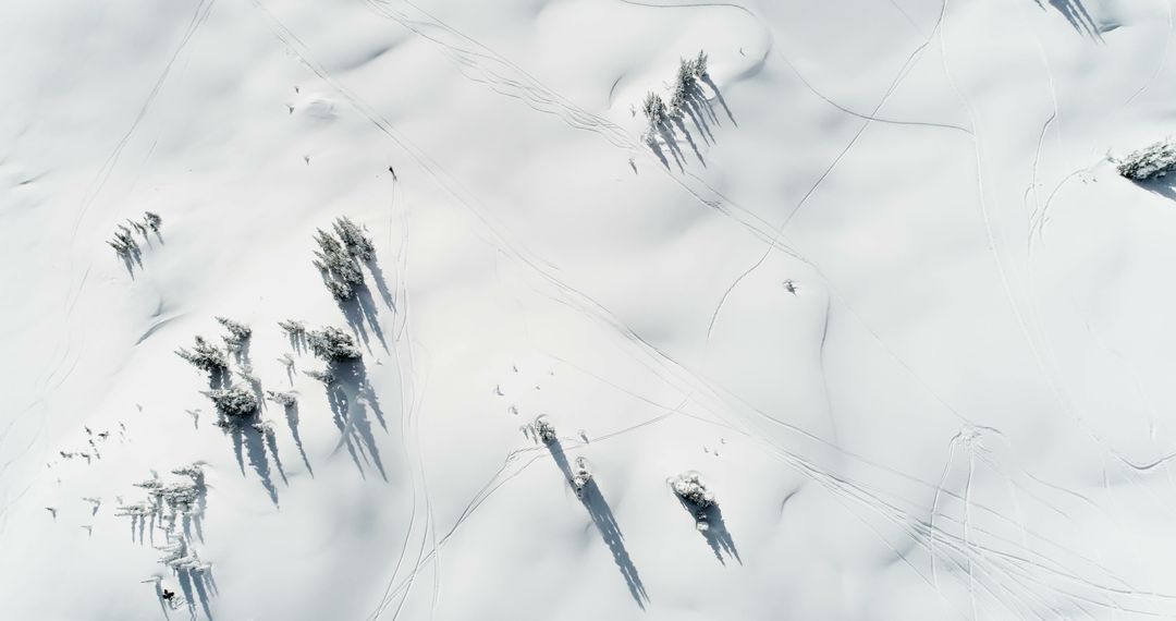 Aerial view of a snowy landscape with ski tracks - Free Images, Stock Photos and Pictures on Pikwizard.com