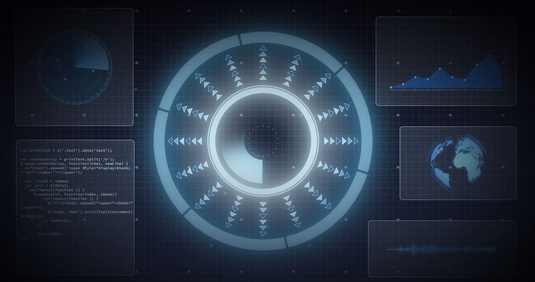 Futuristic Digital Interface with Data Visualization and Scanning
