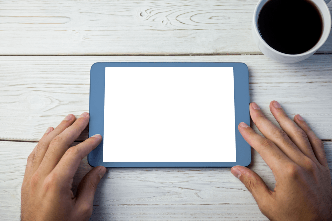 Transparent Tablet Display Held by Hands Showing Future of Tech