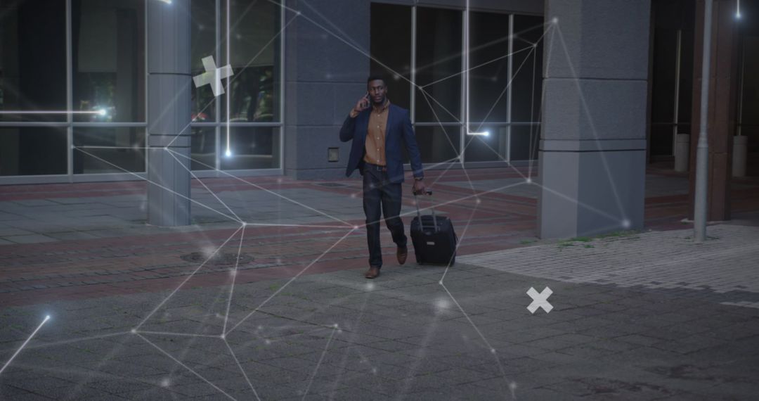 Businessman with Digital Connections Network Visualization