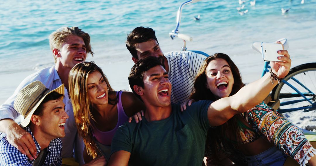 Group of Young Friends Taking Selfie on Beach - Free Images, Stock Photos and Pictures on Pikwizard.com