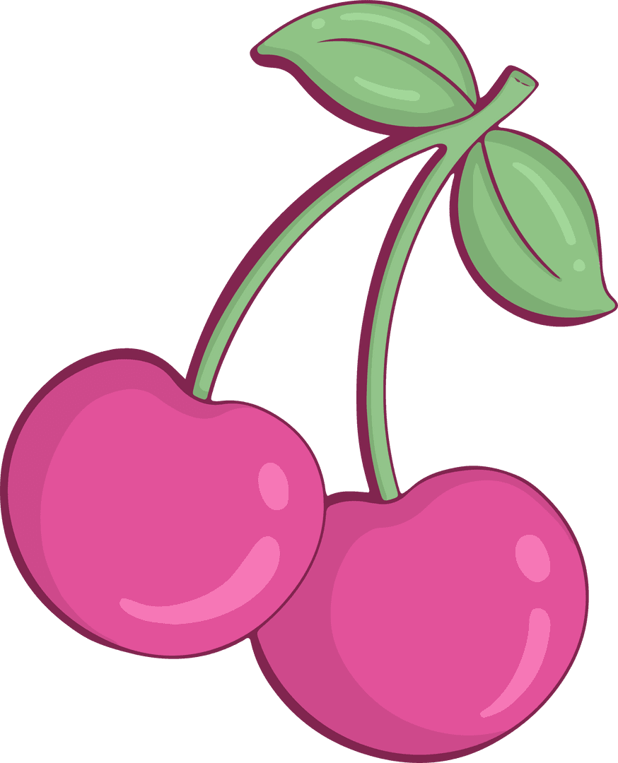 Pink Cherries Illustration on Transparent Background with Glossy Sheen