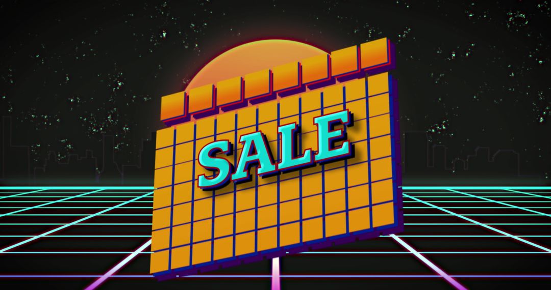 Retro Futuristic Sale Promotion Banner with Neon Grid