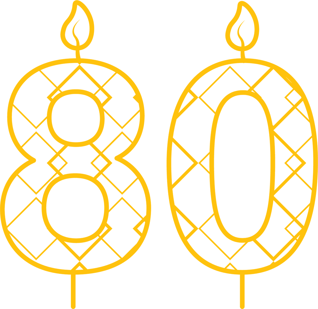 Yellow 80 Birthday Candle with Pattern on Transparent Background