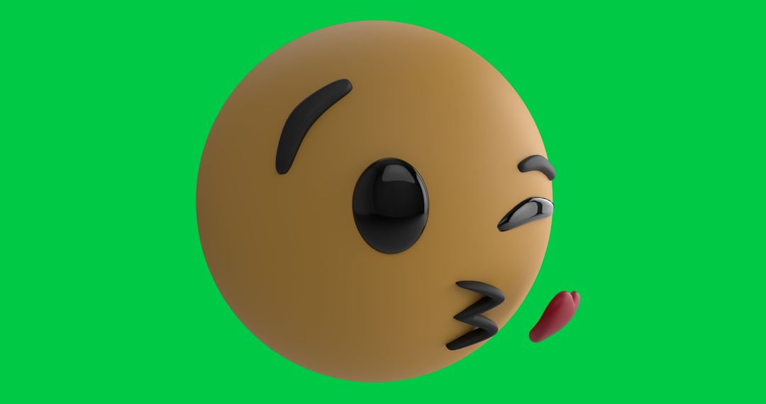 3D Kissing Emoji on Green Background with Confetti