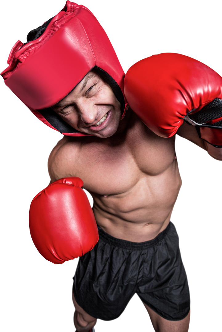 Focused Male Boxer with Red Headgear and Gloves on Transparent Background - Download Free Stock Images Pikwizard.com