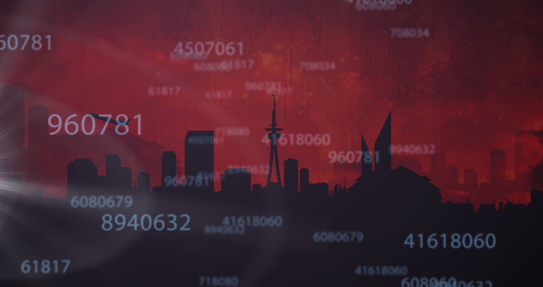 City Skyline with Numbers and Red Abstract Background