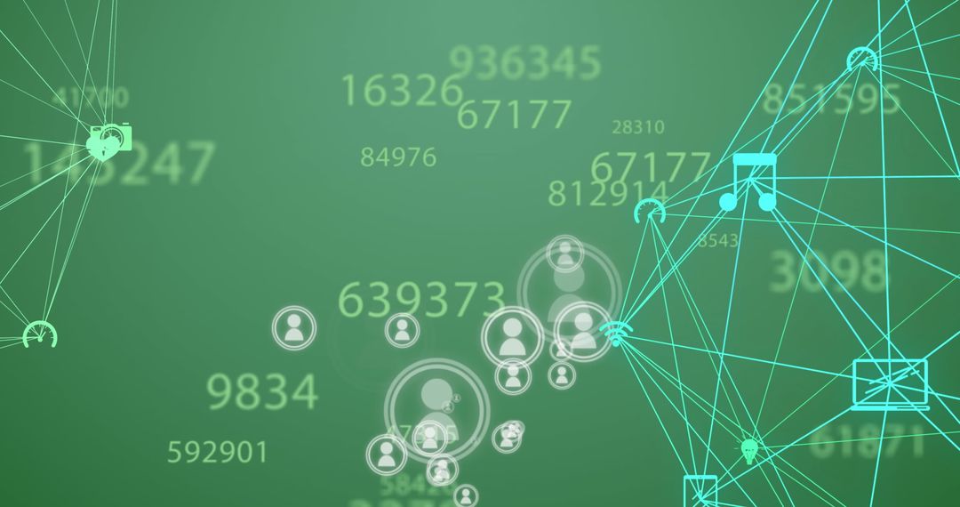 Digital Networking Icons with Numbers on Green Background