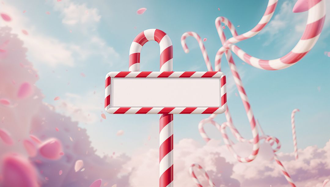 Magic Candy Land Signpost with Whimsical Candy Canes and Petals