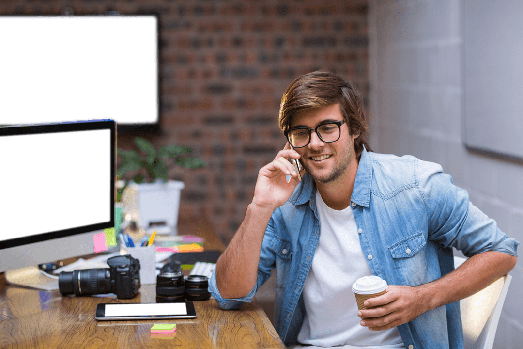 Casual Man Working in Office Transparent Background