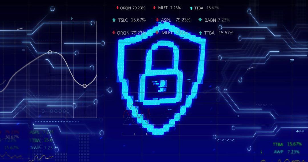 Digital Security Technology Interface with Padlock Over Blue Background