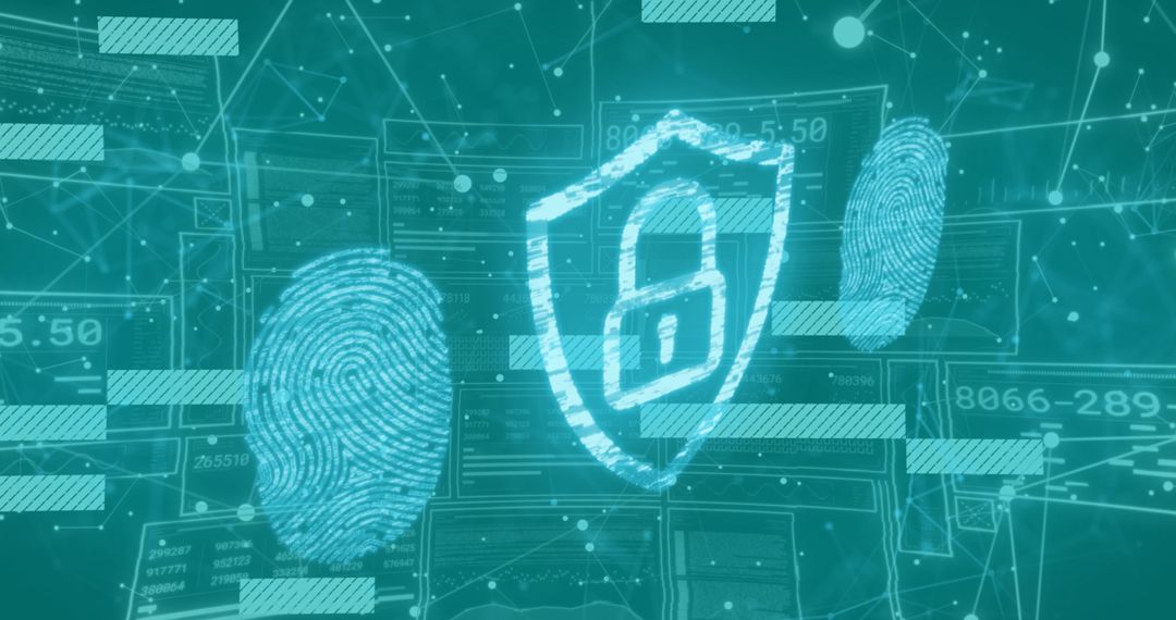 Digital Security Concept with Padlock and Fingerprint Background