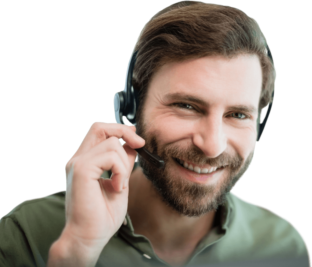 Friendly Customer Support Agent Smiling with Headset Transparent Background