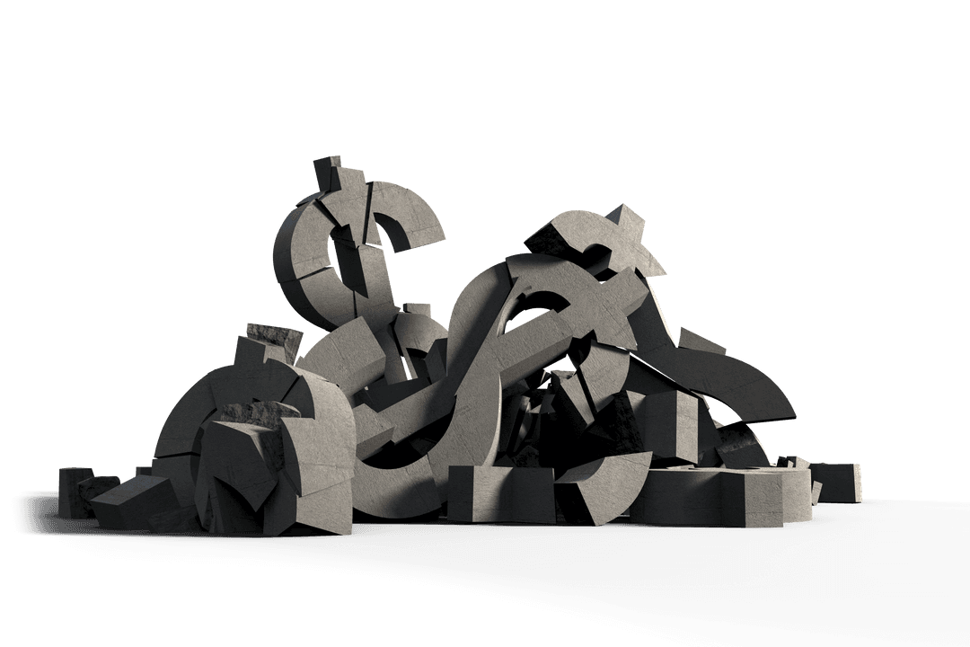 Transparent Pile of Broken Dollar Signs on Dark Background