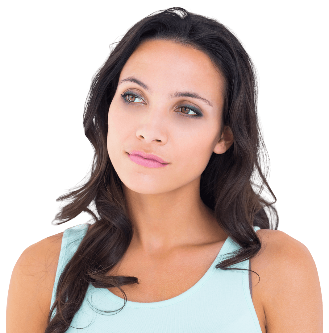 Transparent Thoughtful Brunette Looking Into Distance