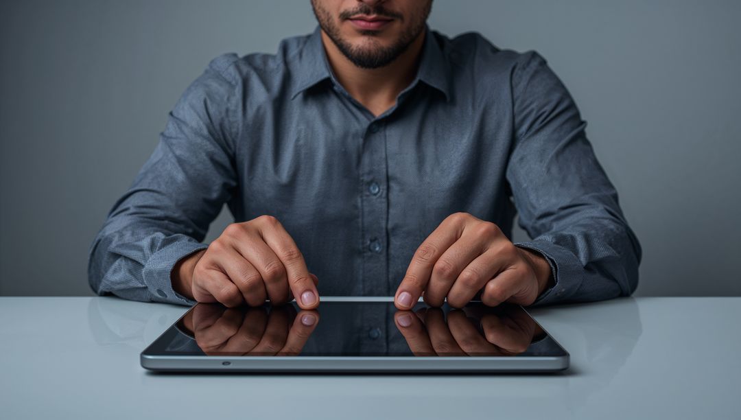 Man Using Tablet in Modern Office Setting