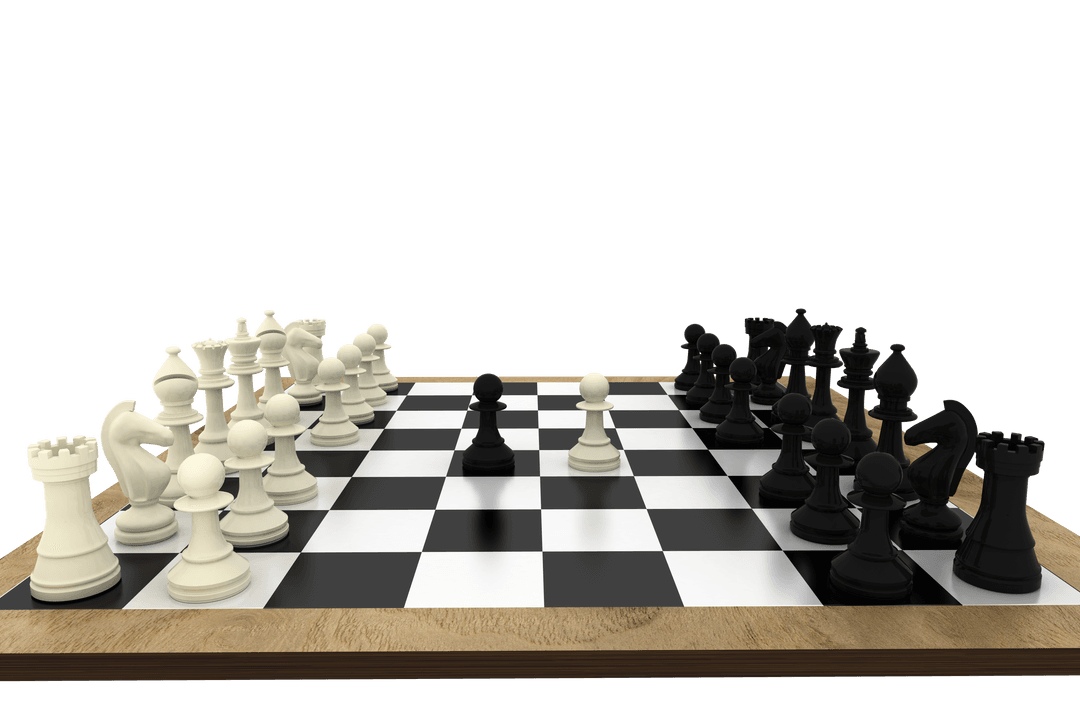 Transparent Chess Board with Black and White Chess Pieces