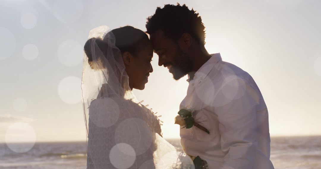Joyful Embrace of Newlyweds on Sunny Beach