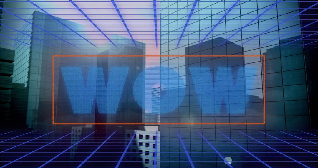 Digital WOW Text Over Futuristic Cityscape