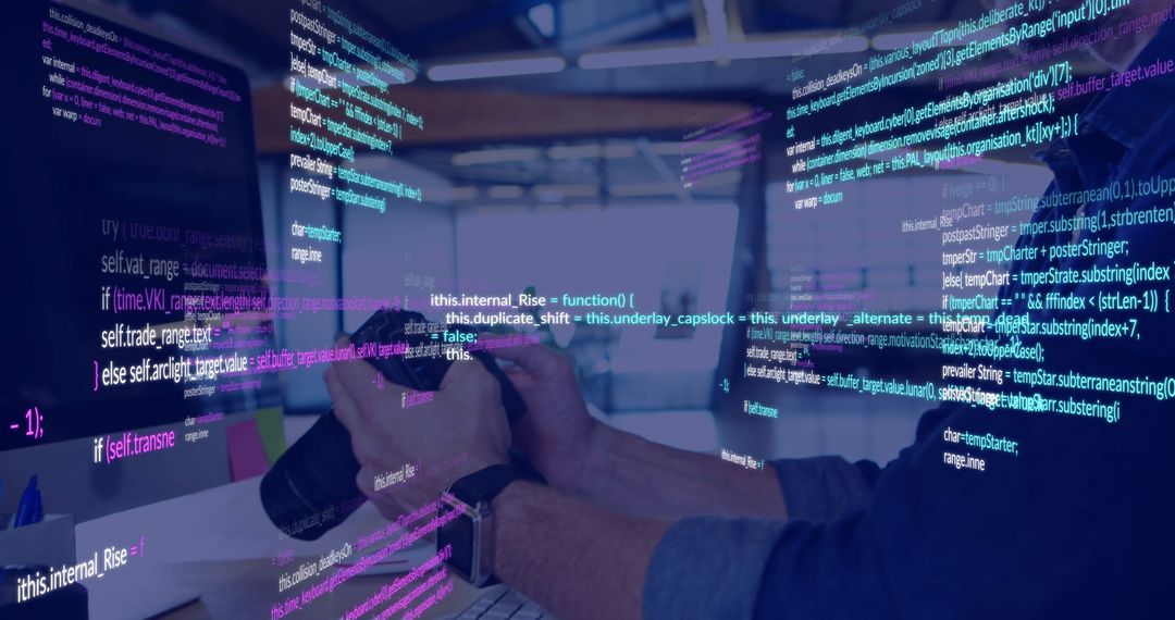 Caucasian Businessman Analyzing Data with Abstract Digital Code Display