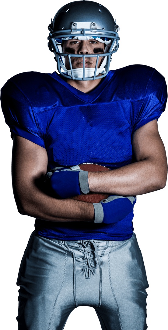Portrait of Focused Football Player Holding Ball Transparent Background