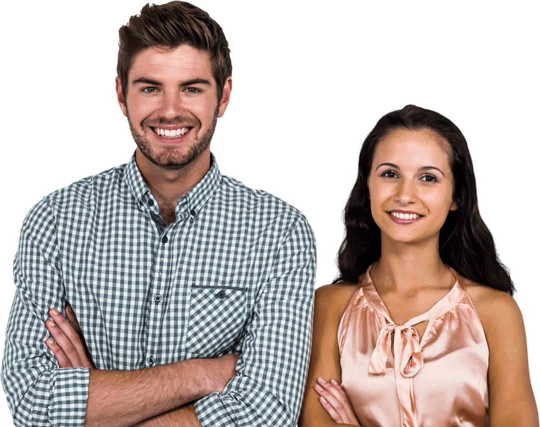 Smiling Couple Standing with Arms Crossed on Transparent Background