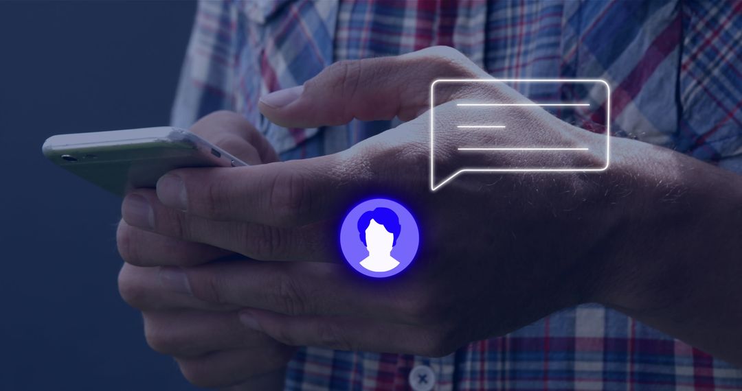 Hands Using Smartphone with Futuristic Communication Interface