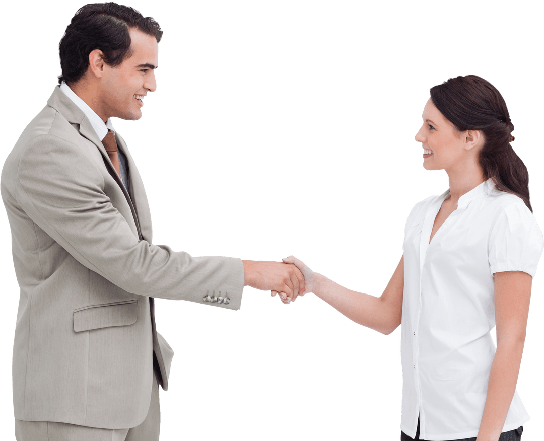 Happy Entrepreneurs Shaking Hands on Transparent Background