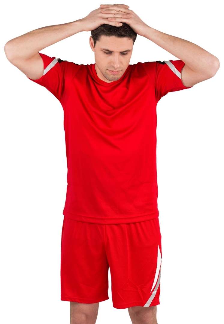 Disappointed Football Player Wearing Transparent Red Sports Uniform
