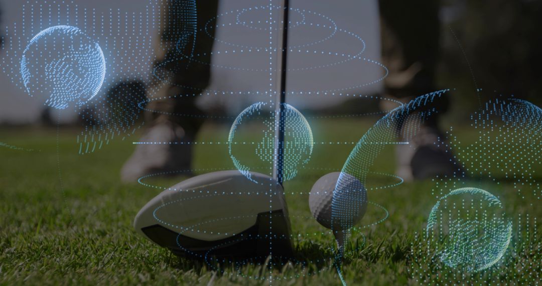 Aligning Golf Driver Behind Ball with Holographic Tech Overlay for Precision Performance