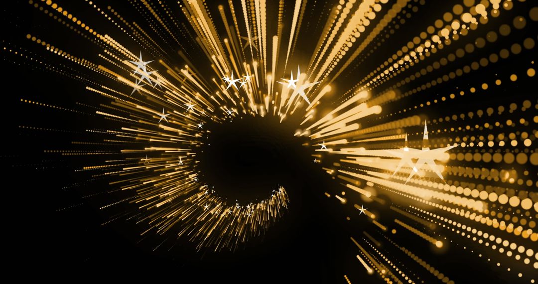 Abstract Golden Light Trails and Stars on Black Background