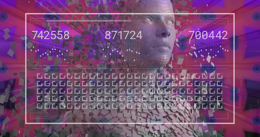 Digital Human with Data Processing Over Purple Background