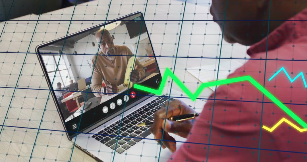 Virtual Business Meeting Concept with Financial Data Analysis