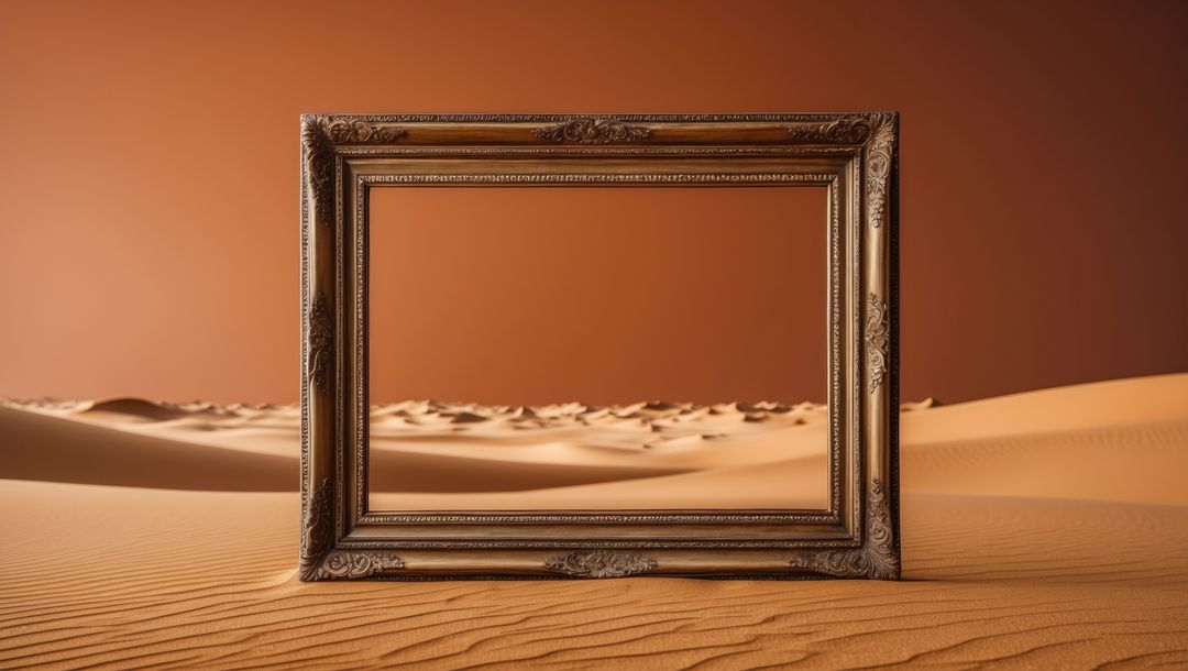 Vintage Frame Focusing on Desert Essence Under an Orange Horizon