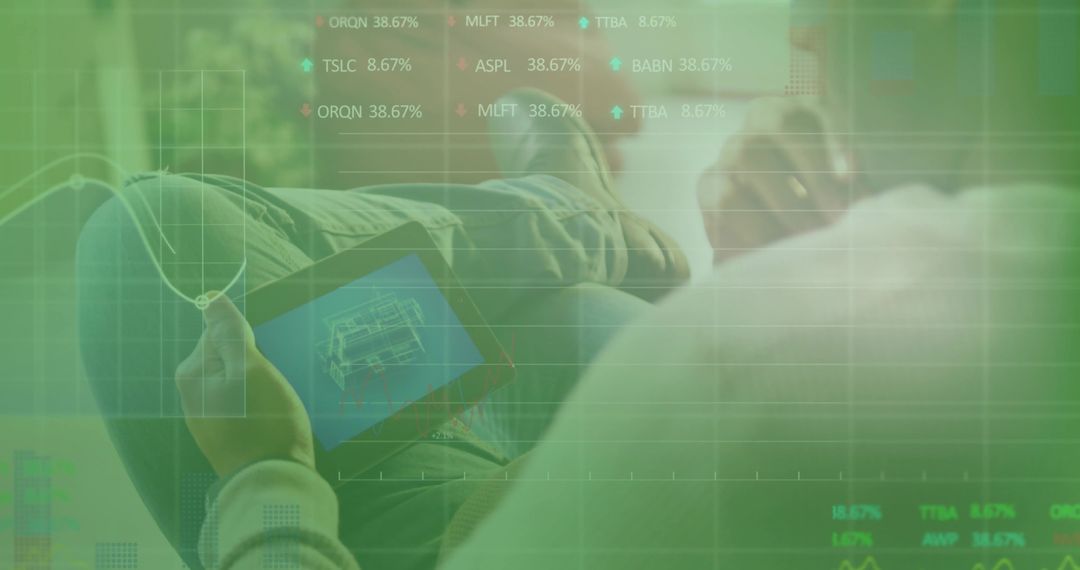 Designer Relaxing with Blueprint on Tablet Amidst Digital Graphs