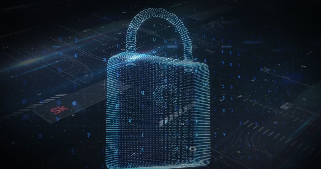 Digital Padlock Hologram Illustrating Cybersecurity Concept