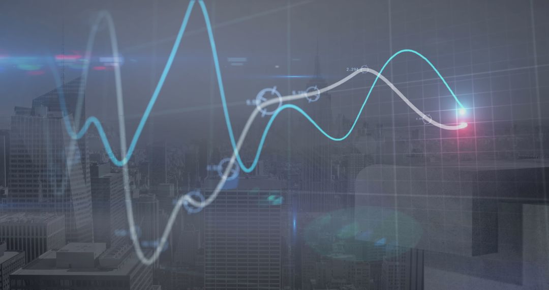 Financial Data Processing with Modern Cityscape Background