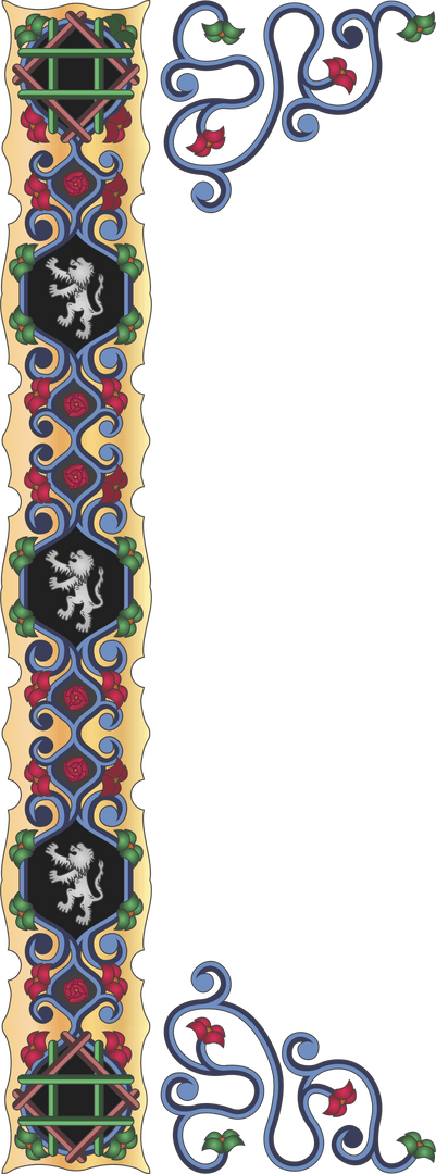Medieval Border with Lions and Vines on Transparent Background