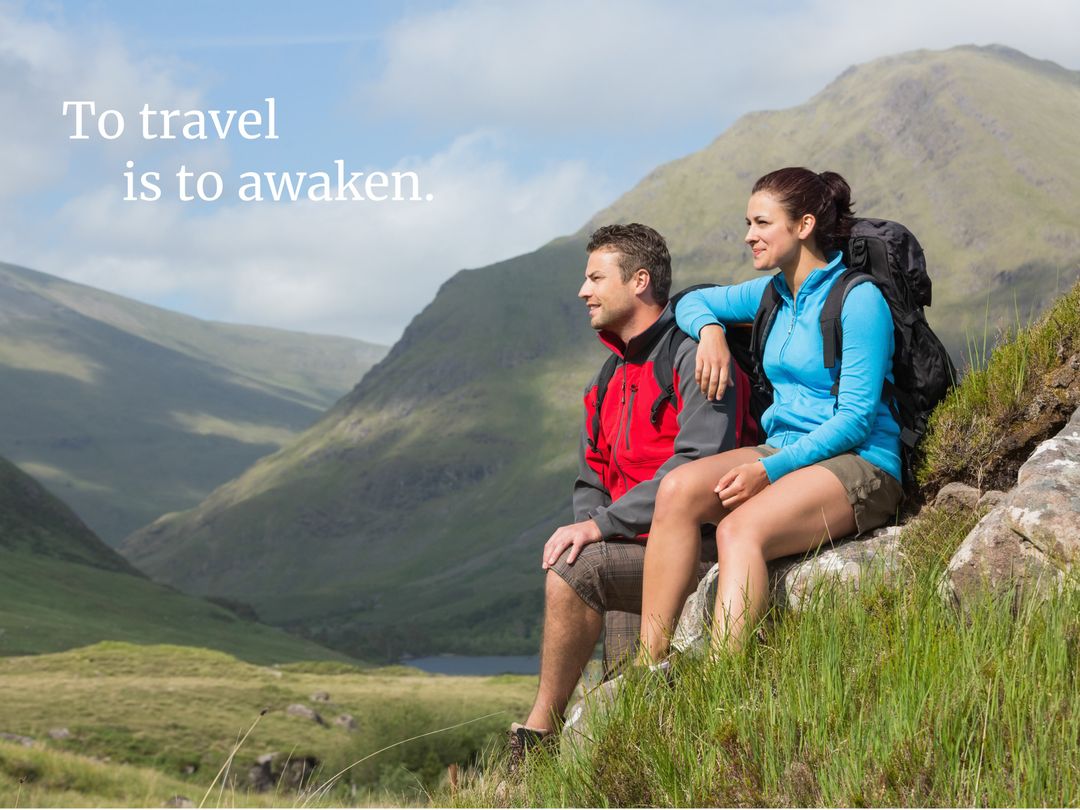 Couple Enjoying Scenic Mountain Adventure Promoting Travel