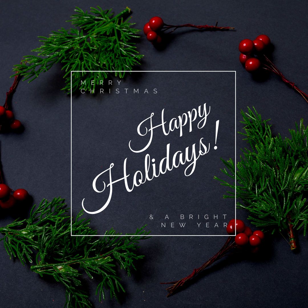 Festive Holiday Greeting with Evergreen and Red Berries