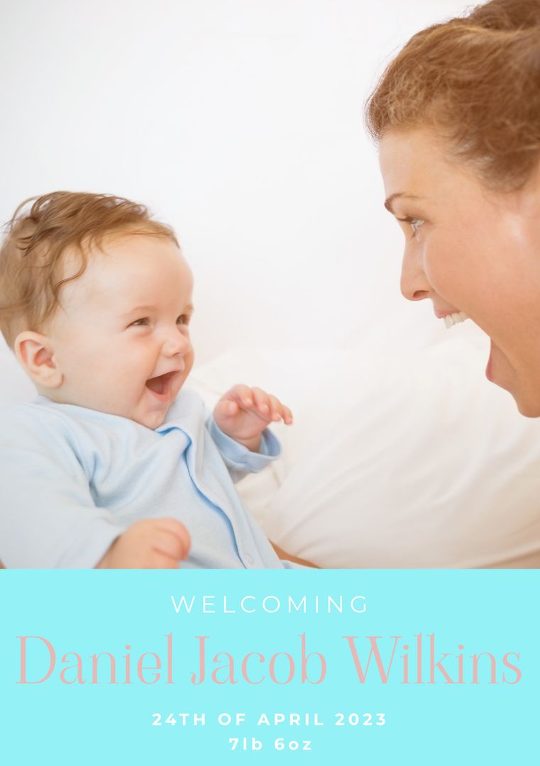 Mother Smiling at Newborn Baby Boy with Birth Announcement Text - Download Free Stock Templates Pikwizard.com