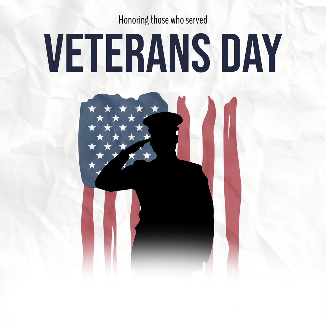 Silhouette of Saluting Soldier on Veterans Day Tribute Background